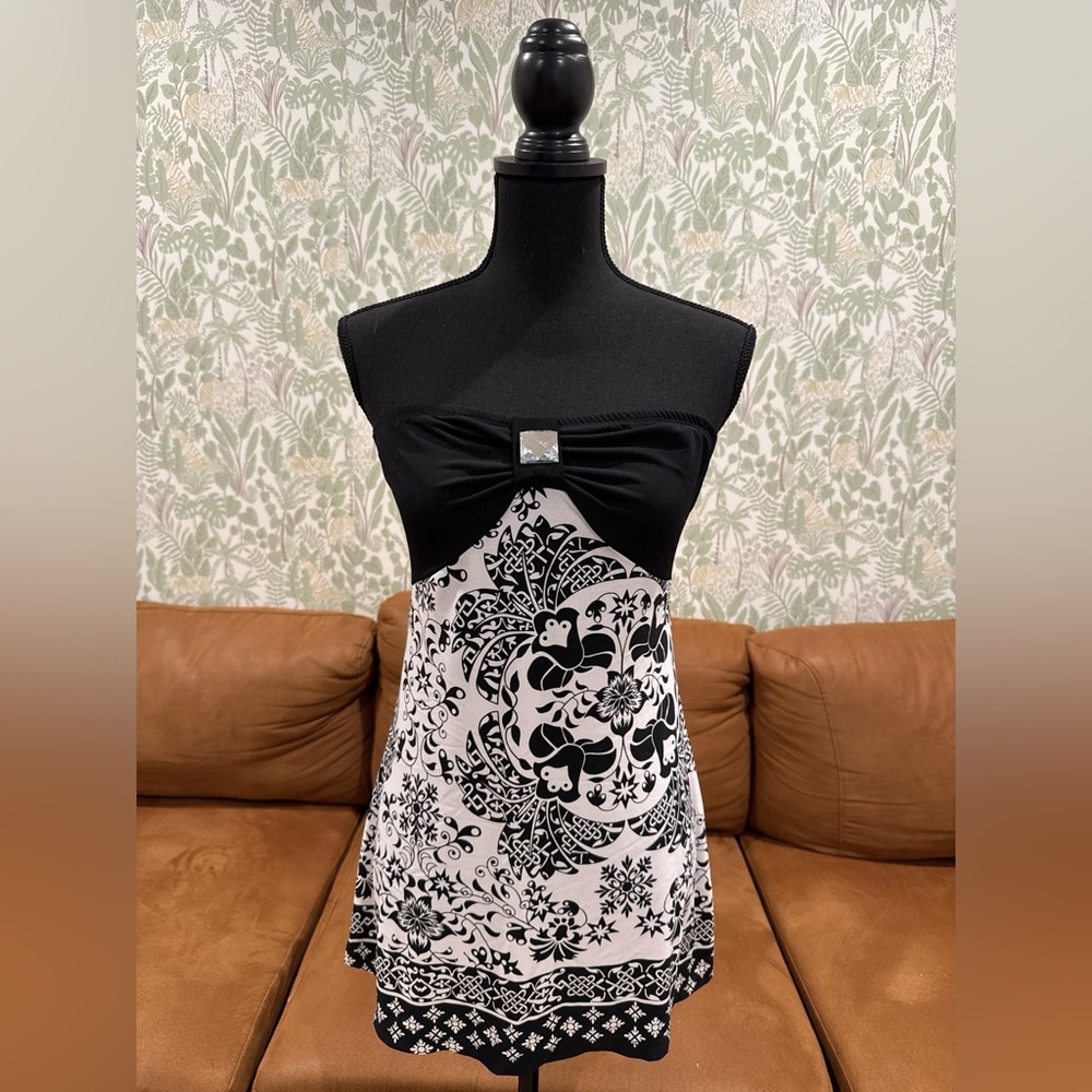 Y2K Black & White Strapless Top | Size M